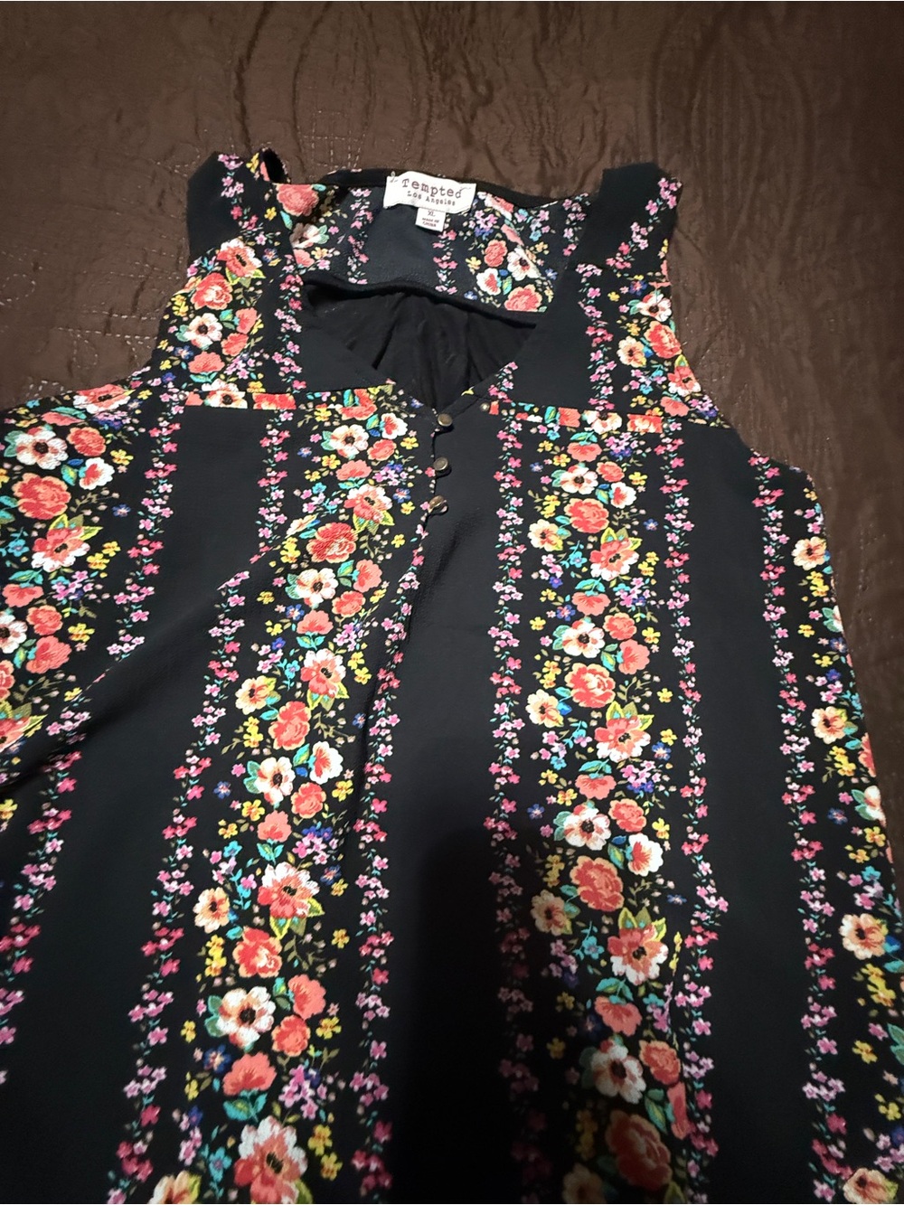 Tempted Black Floral-Trim V-Neck Top
